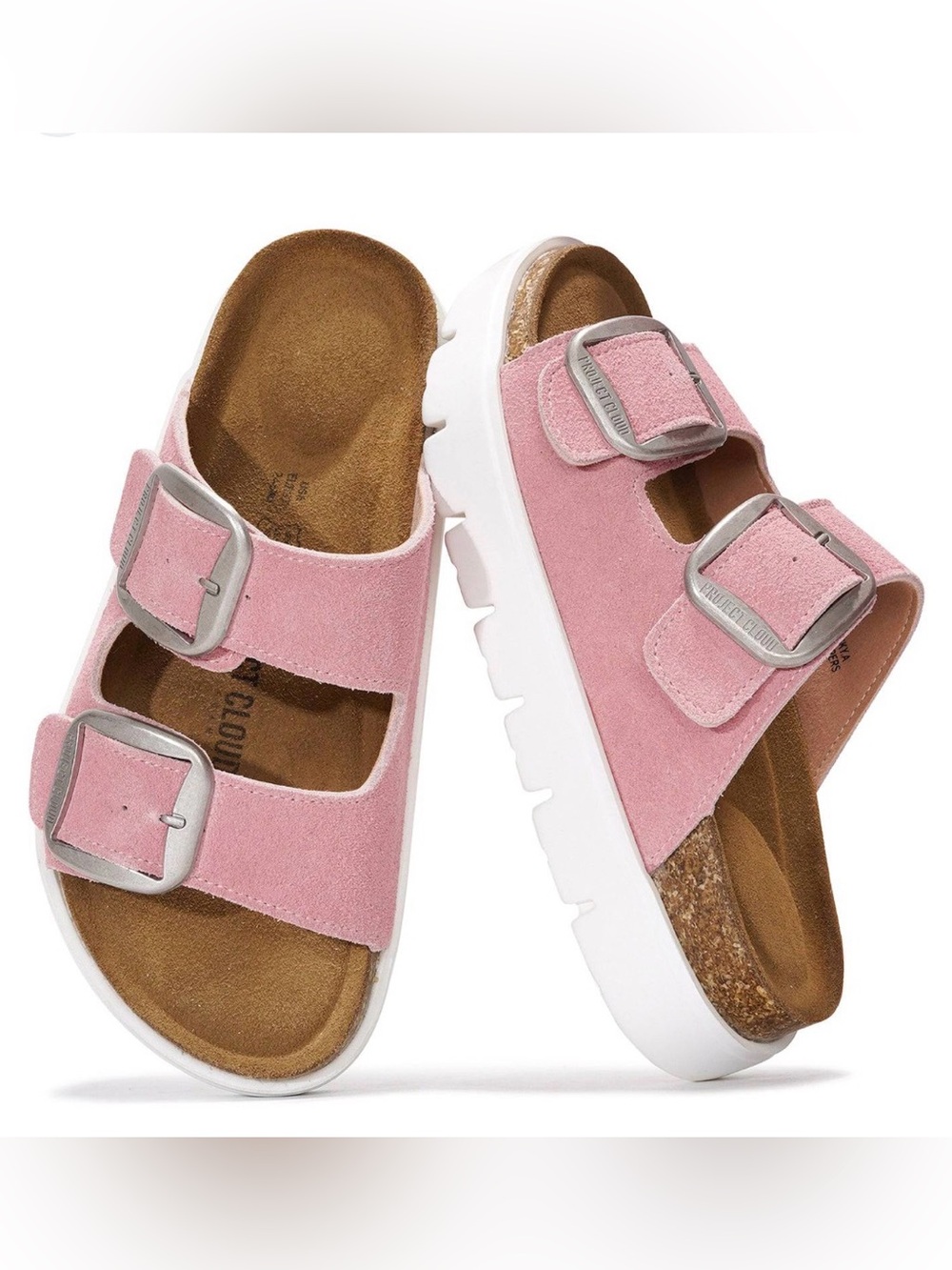 Papillio Pink Suede Double-Buckle Slide Sandals